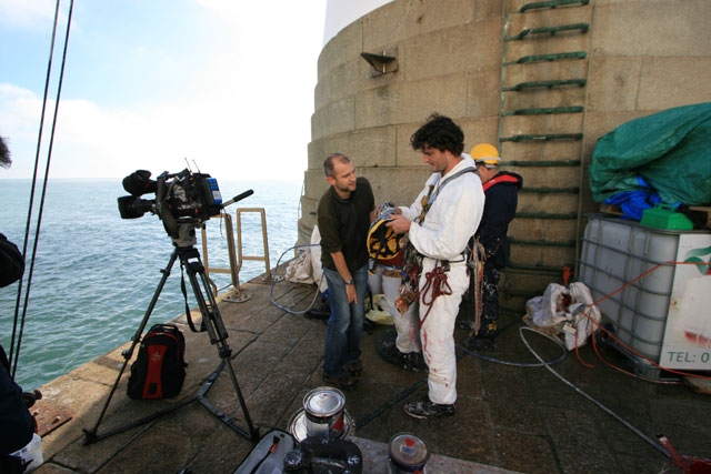 Rob Wassell preparing to film for BBC Breakfast at Beachy Head Lighthouse